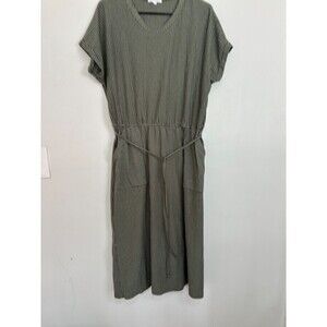 sweet salt dress olive green with white stripes. tie waist sz XL
